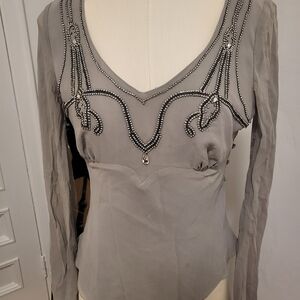 Nicole Miller Gray Embellished Blouse